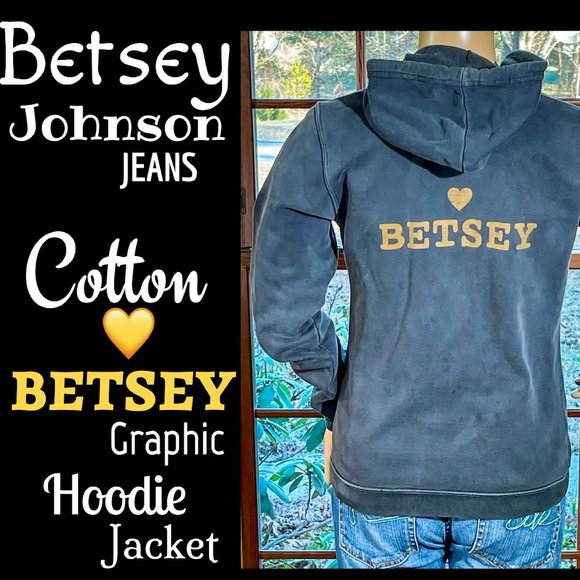 Betsey Johnson Tops - ▪️BETSEY JOHNSON▪️Distressed Black RARE Cotton 🖤BETSEY Graphic Hoodie Jacket